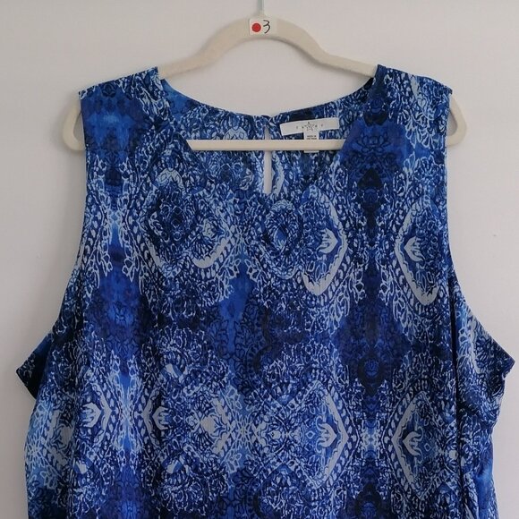 Fever Womens Blue Asymmetric Sheer Chiffon Sleeveless Tunic Top Plus Size 3X - Picture 2 of 7